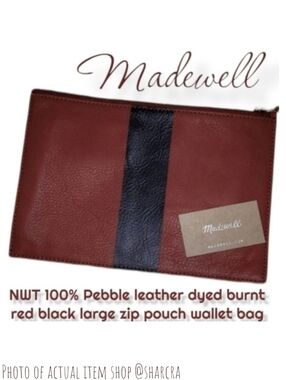 Madewell preppy leather pouch dyed burnt red black stripe clutch wallet Handbag
